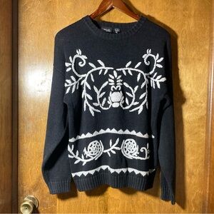 Vtg Gotham Women’s Black Crew Embroidered Sweater 90’s Cottagecore Grannycore